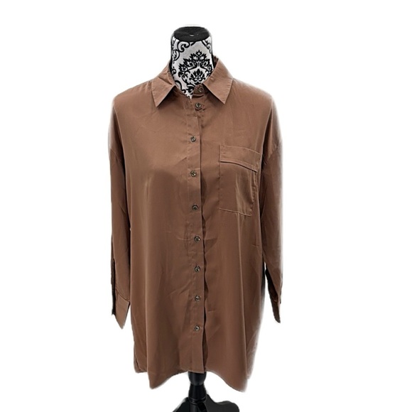 NWT European Style Only Primrose Long Sleeve Satin Shirt Dress in Beaver Fur - Picture 10 of 11